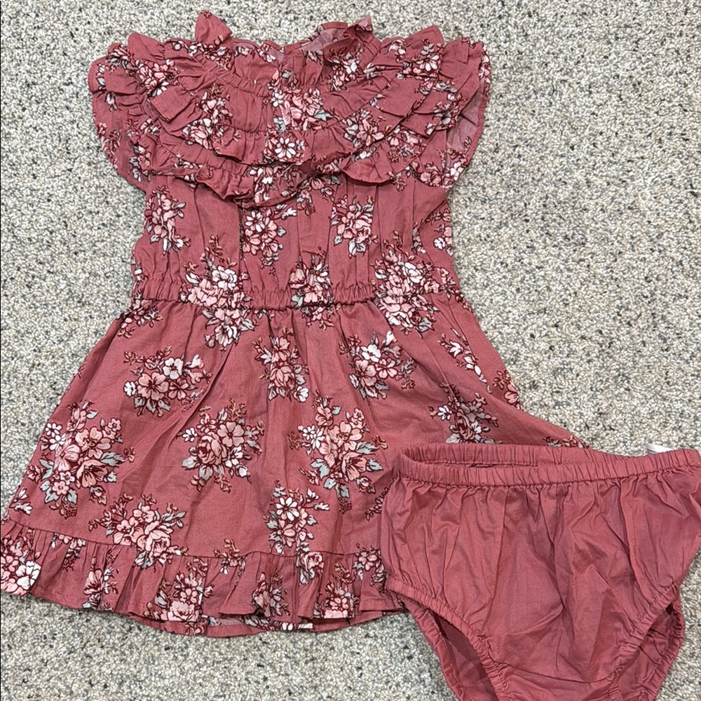 Ruffled Floral Baby Dress Set in Dusty Rose